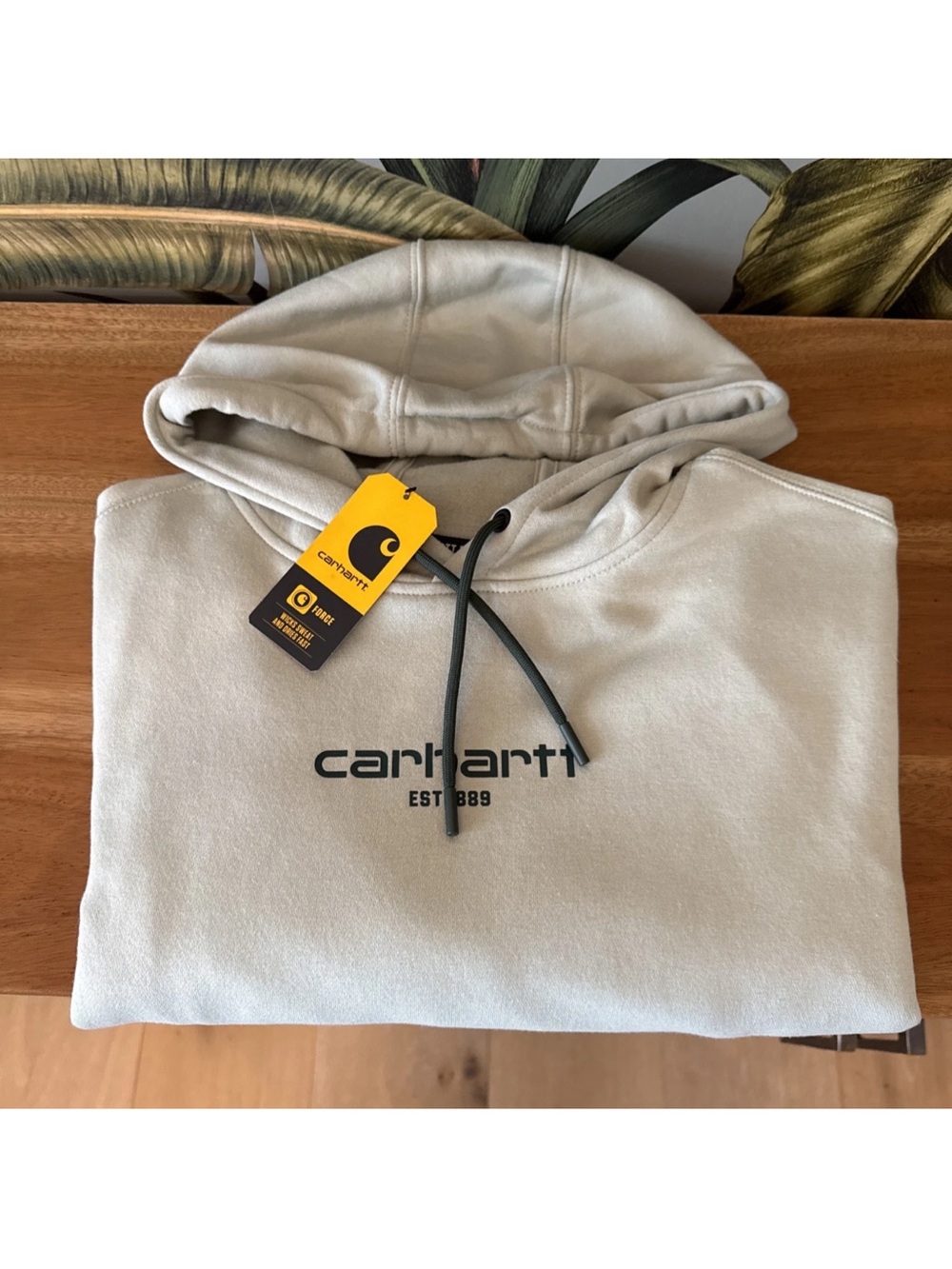 Carhartt Men's Light Gray/Green Logo Pullover Hoodie